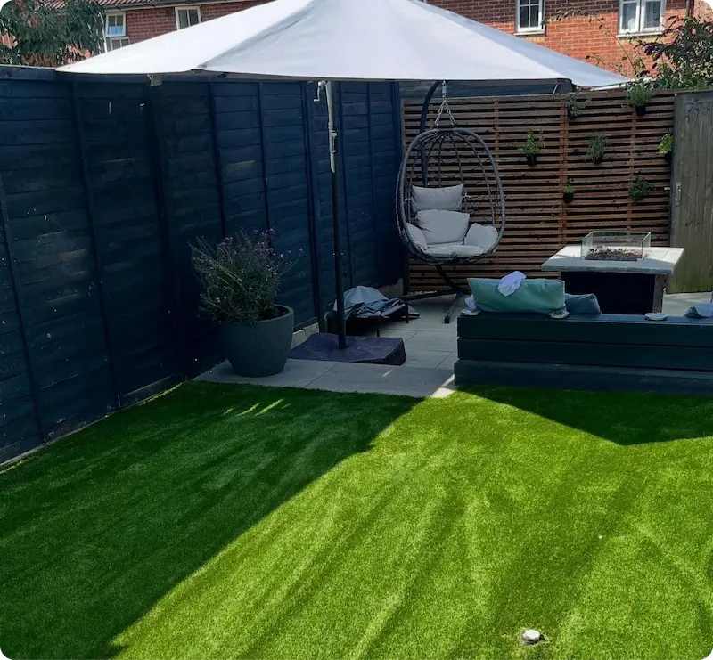 garden with laid artificial grass